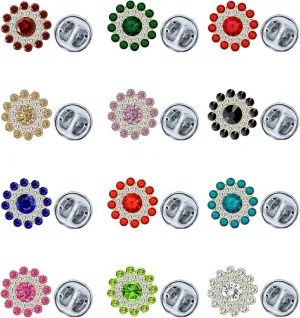 12 Pack Colorful Crystal Sunflower Brooches Pins Set Cute Gold/Silver Two tone Rhinestone Flower Lapel Pin Brooch Badges Funny Jewelry Suit Brooches Accessories for Women