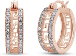 14K Gold Plated 925 Sterling Silver White Natural Diamond Hoop Earrings (1/20 Cttw, I-J Color, I2-I3 Clarity)