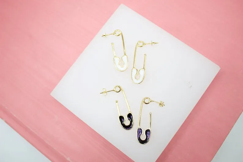 18K Gold Filled Multicolor Enamel Safety Pin Stud Earrings