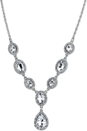 1928 Jewelry Multi Crystal Crystal Teardrop Y-Necklace For Women 16"   3" Extender