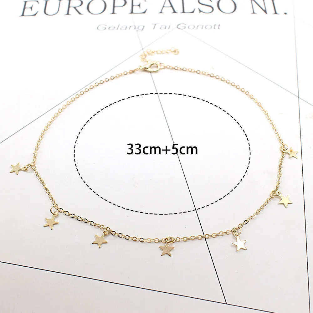 2018 New Boho Women chocker gold Silver Chain star choker Necklace collana Kolye Bijoux Collares Mujer gargantilha Collier Femme