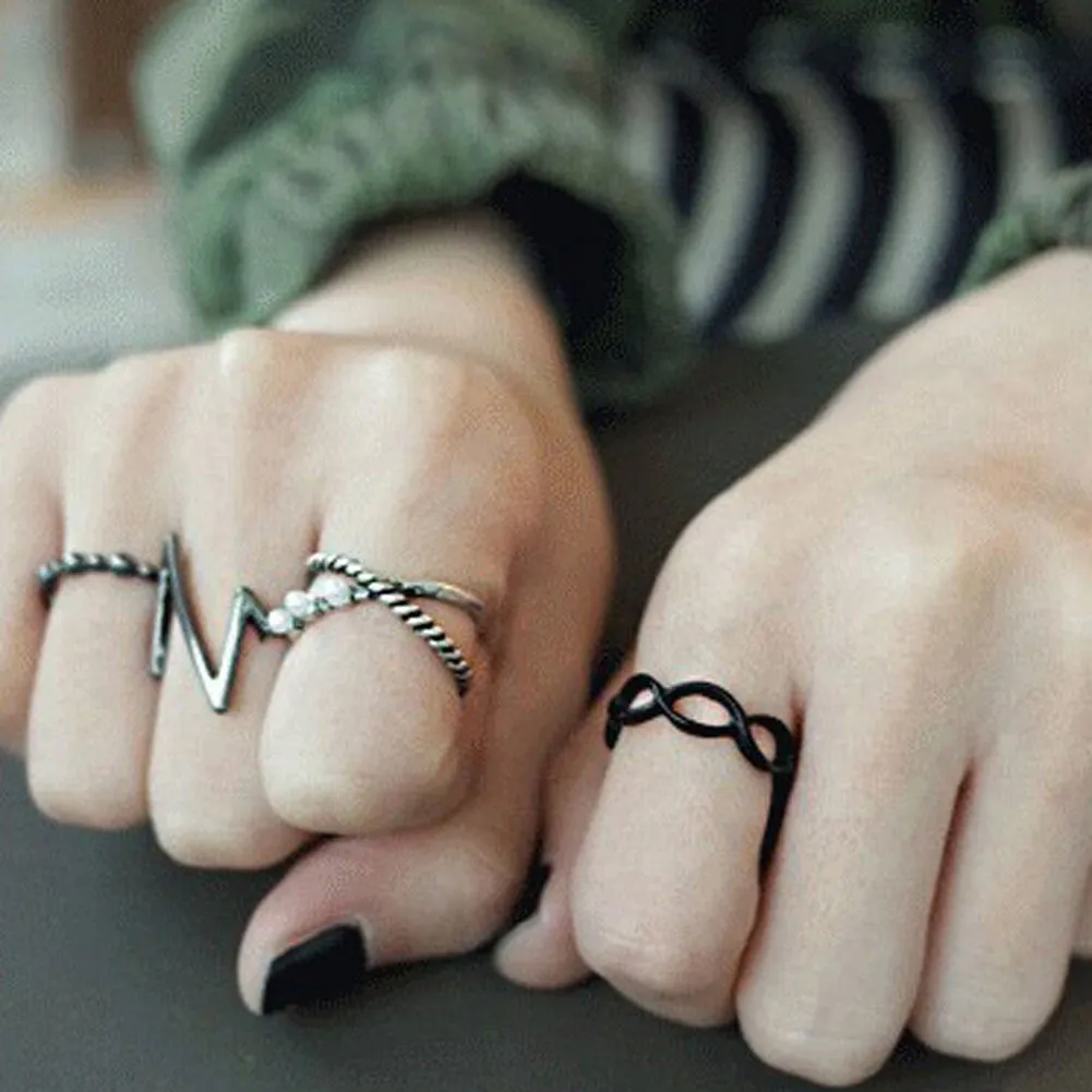4pcs/set Charm Simulated-Pearl Lightning Finger Rings for Women