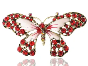 Alilang Antique Golden Tone Red Rhinestones Butterfly Insect Wings Brooch Pin