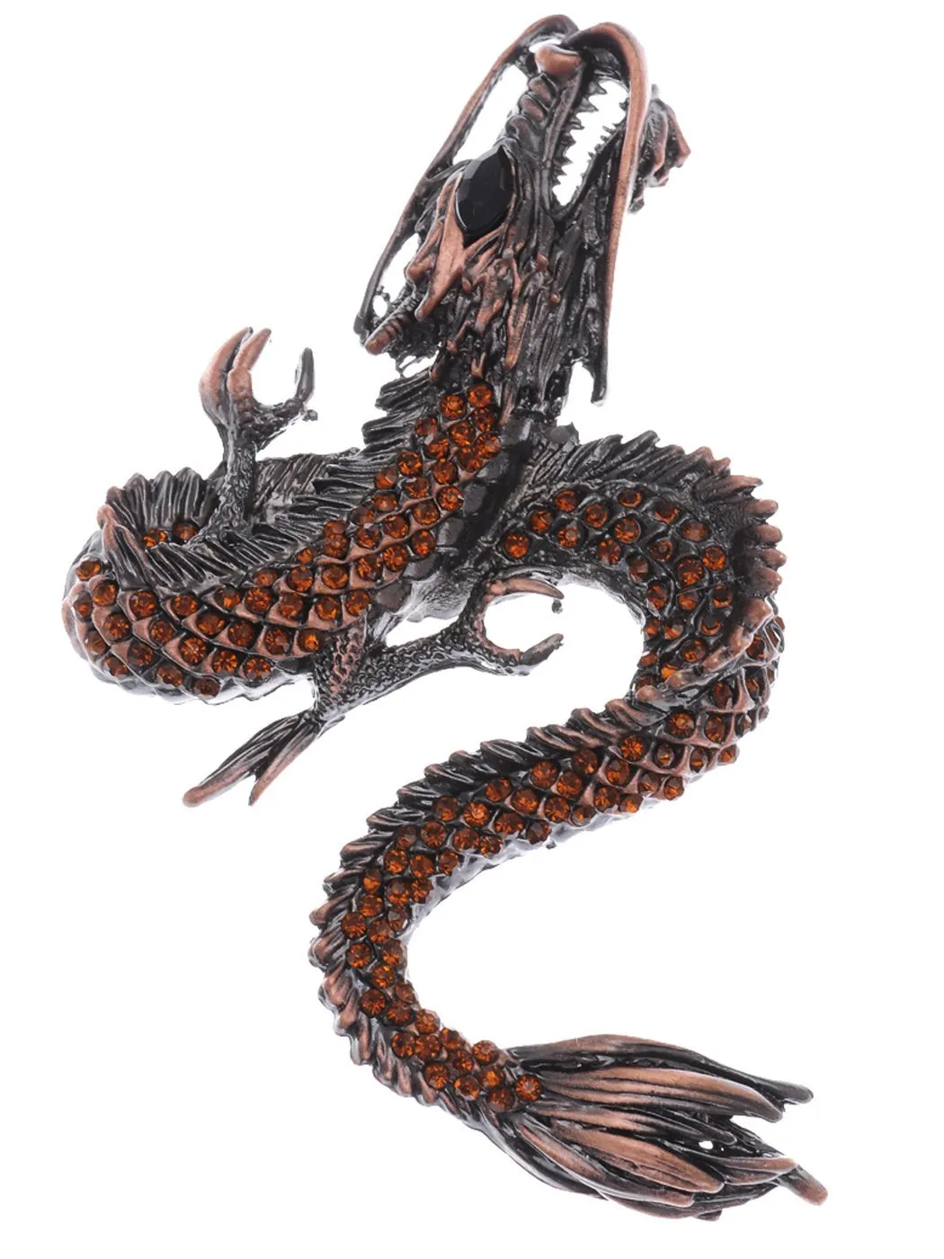 Alilang Womens Gunmetal Tone Topaz Colored Rhinestones Antique Dragon Brooch Pin