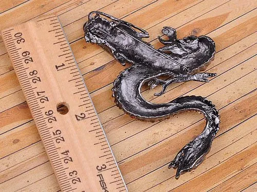 Alilang Womens Gunmetal Tone Topaz Colored Rhinestones Antique Dragon Brooch Pin