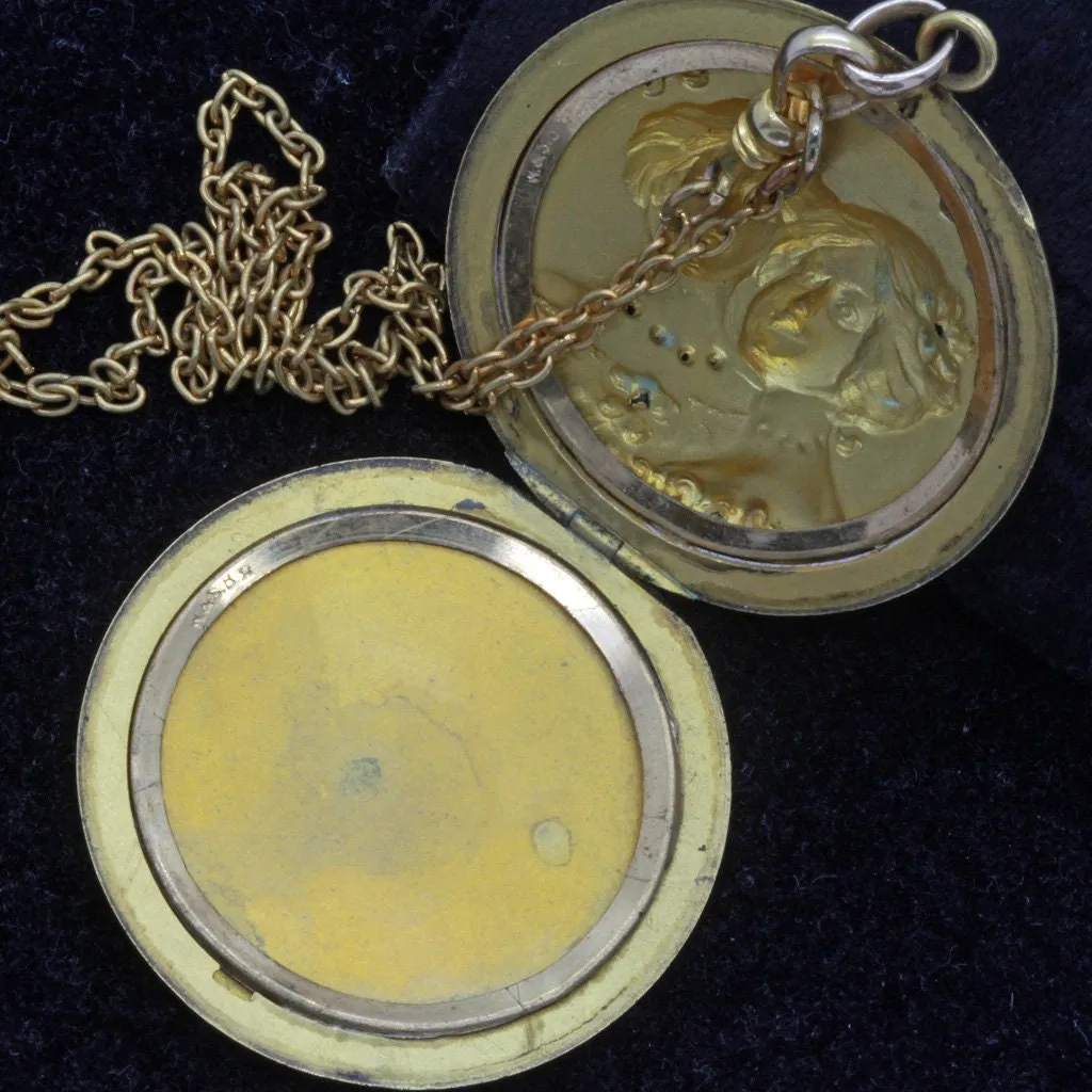 Antique Art Nouveau Picture Locket Pendant & Chain GF Gems Beautiful Women (7048)
