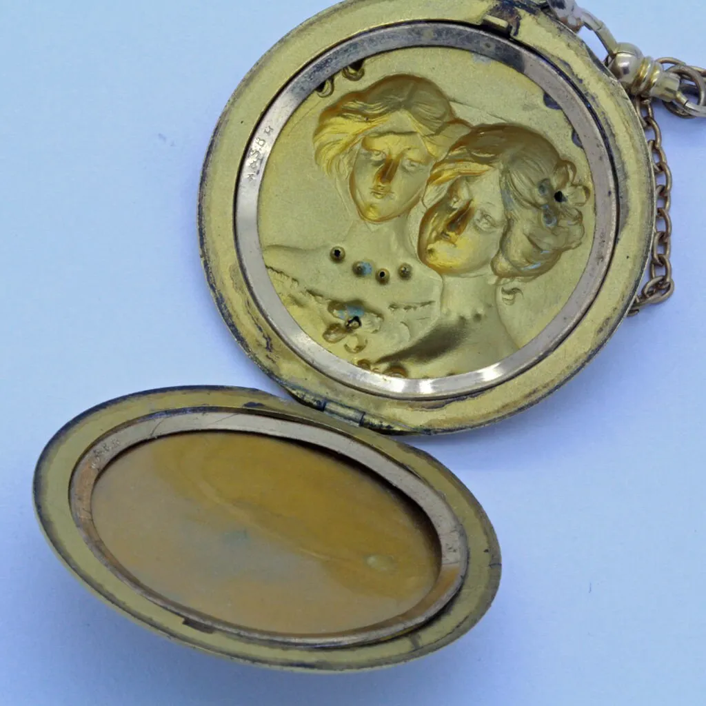 Antique Art Nouveau Picture Locket Pendant & Chain GF Gems Beautiful Women (7048)