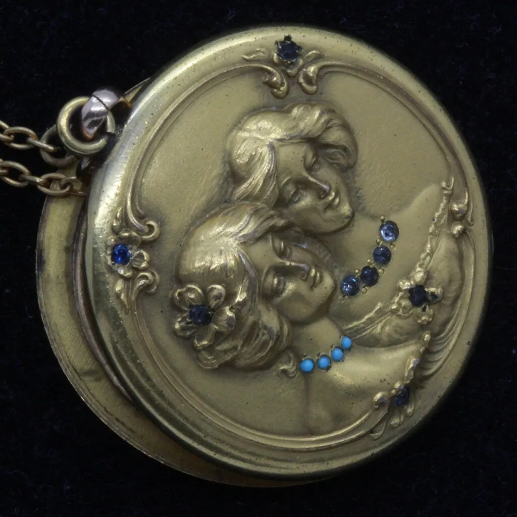 Antique Art Nouveau Picture Locket Pendant & Chain GF Gems Beautiful Women (7048)