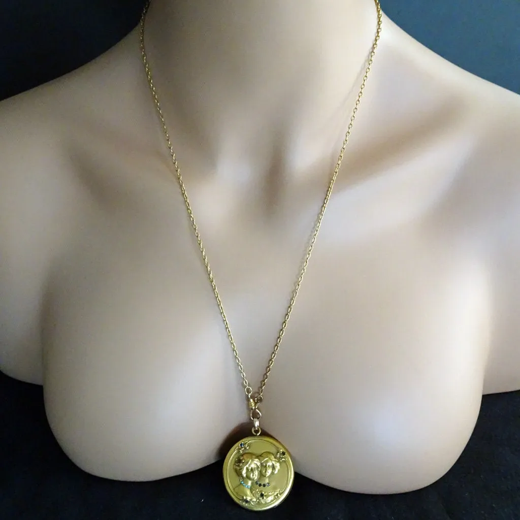 Antique Art Nouveau Picture Locket Pendant & Chain GF Gems Beautiful Women (7048)