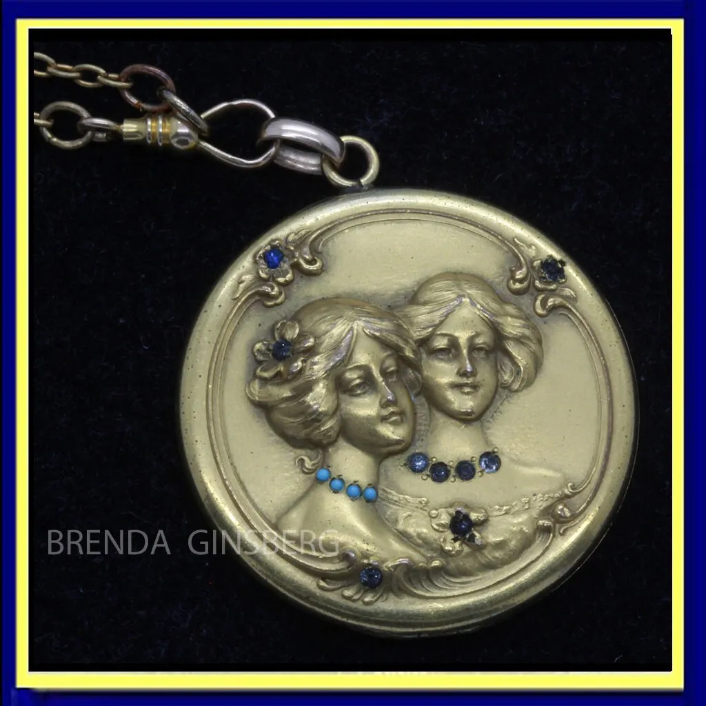 Antique Art Nouveau Picture Locket Pendant & Chain GF Gems Beautiful Women (7048)