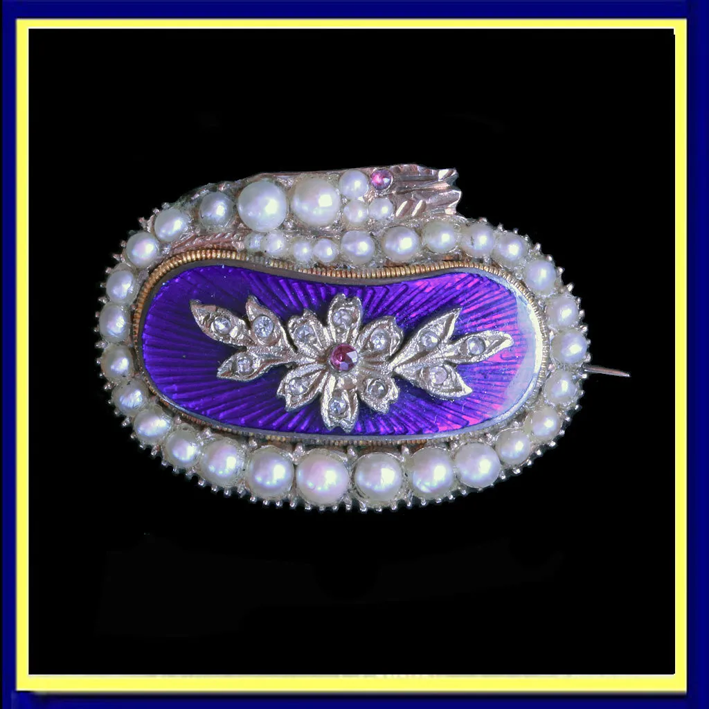 Antique Georgian snake brooch gold pearls diamonds enamel gems ouroboros (7271)