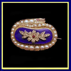Antique Georgian snake brooch gold pearls diamonds enamel gems ouroboros (7271)