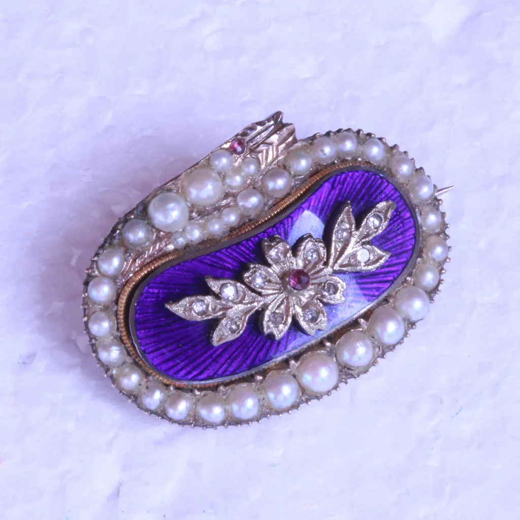 Antique Georgian snake brooch gold pearls diamonds enamel gems ouroboros (7271)