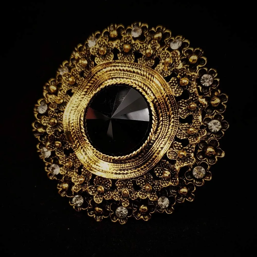 Antique Style Large Glass Stone Round Sash Brooch Pin Art Nouveau Jewelry