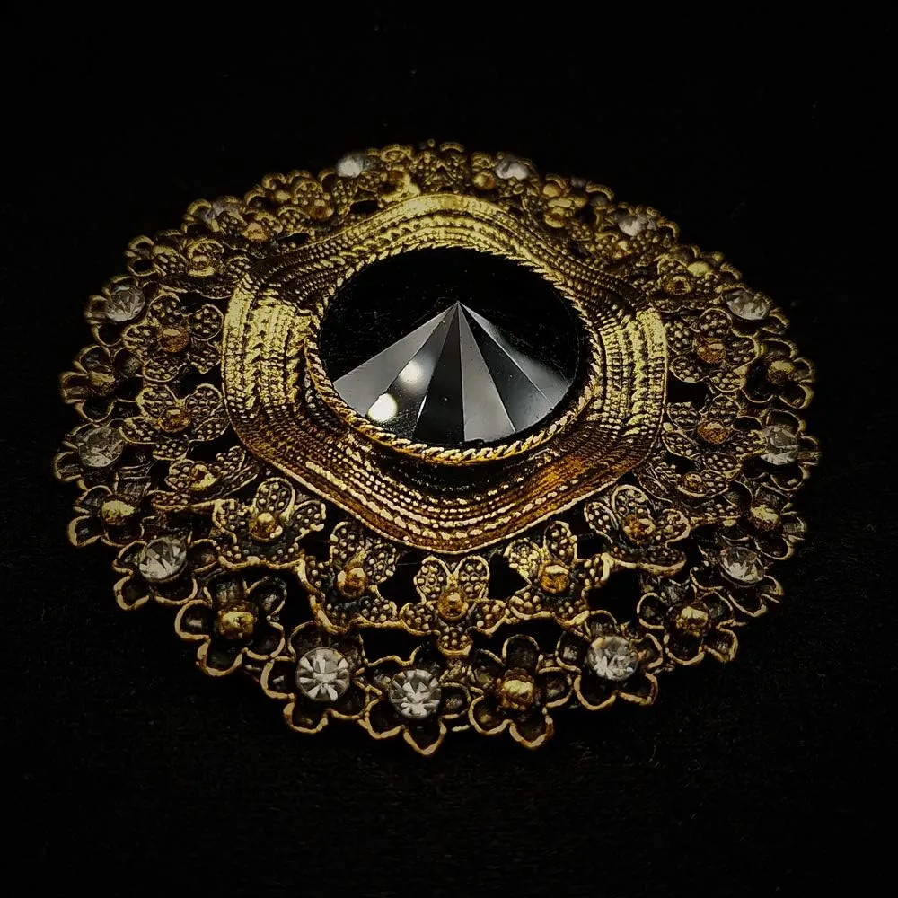 Antique Style Large Glass Stone Round Sash Brooch Pin Art Nouveau Jewelry