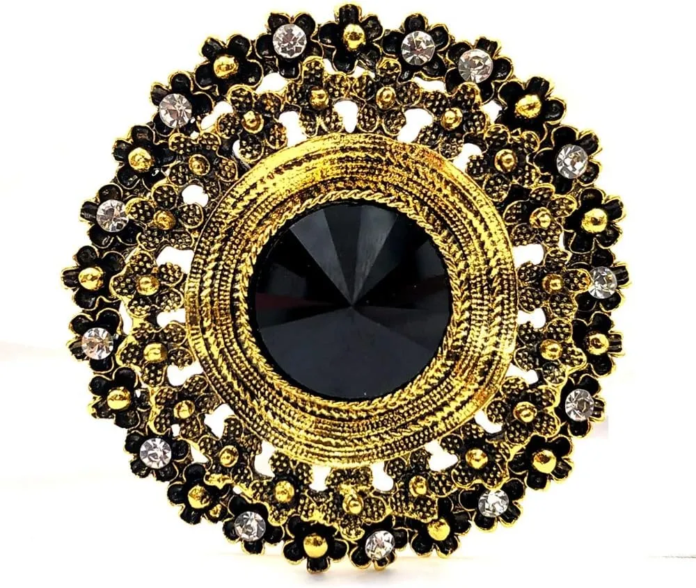 Antique Style Large Glass Stone Round Sash Brooch Pin Art Nouveau Jewelry