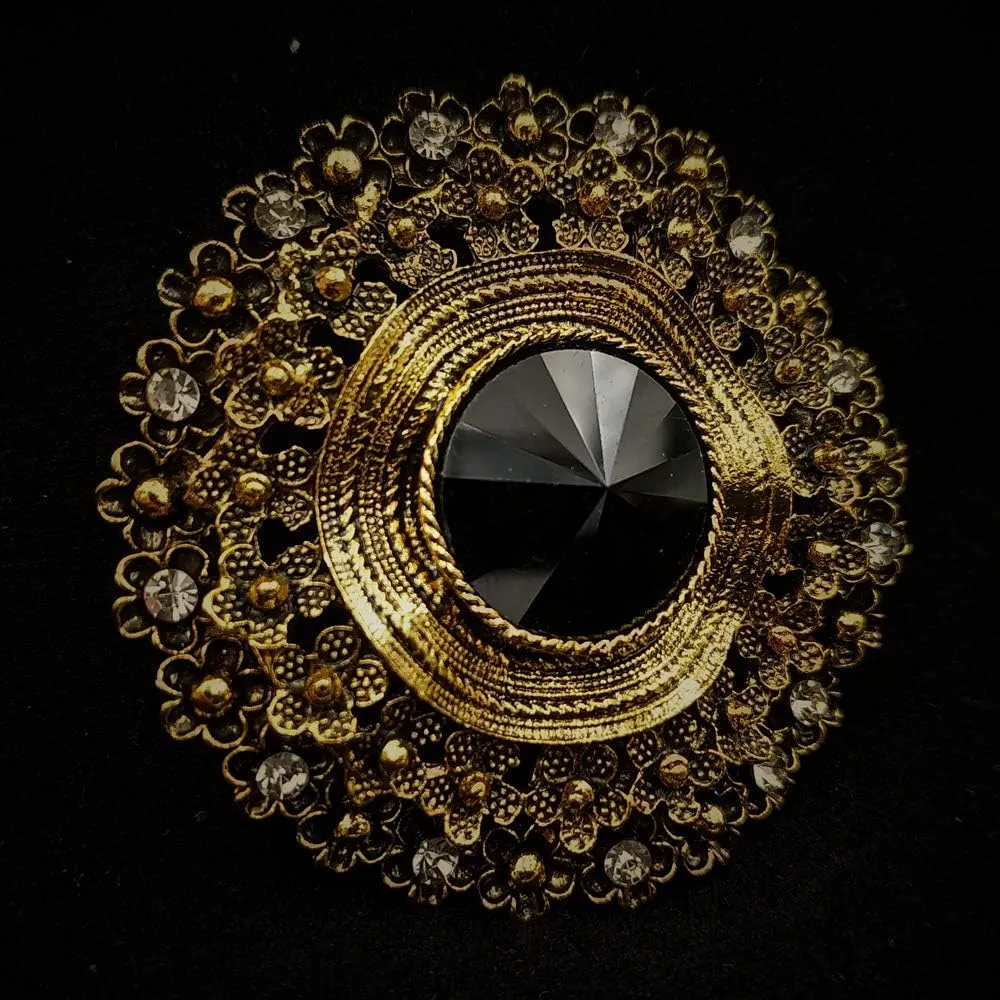 Antique Style Large Glass Stone Round Sash Brooch Pin Art Nouveau Jewelry