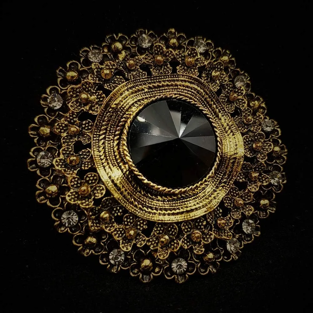 Antique Style Large Glass Stone Round Sash Brooch Pin Art Nouveau Jewelry