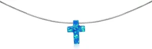 B. BRILLIANT Sterling Silver Small Dainty Synthetic Opal Cross Choker Necklace for Women