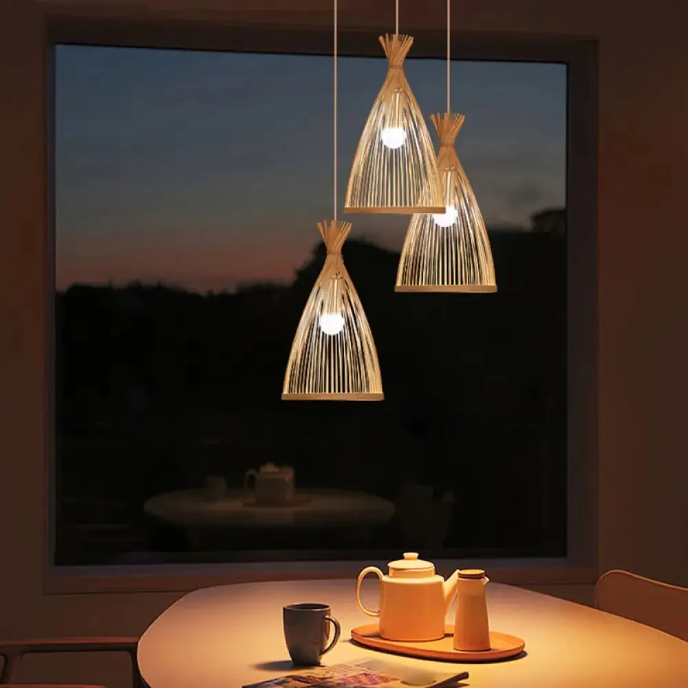 Bamboo Bell Pendant Ceiling Light - Minimalist 1-Head Suspension Lighting for Tea Room