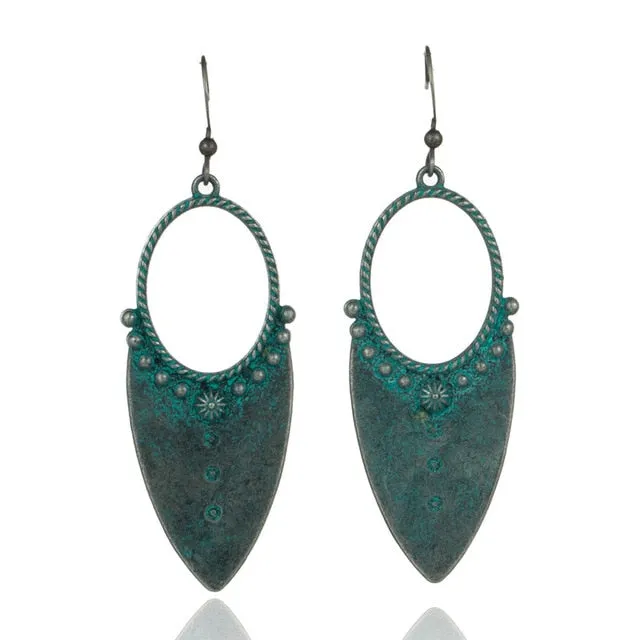 Beautiful Bohemian Tribal Drop Earrings. Available in Antique Gold, Bronzed, and Patina