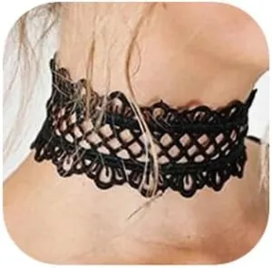 Black Hollow Plain Scalloped Lace Chokers Necklaces Women Accessories