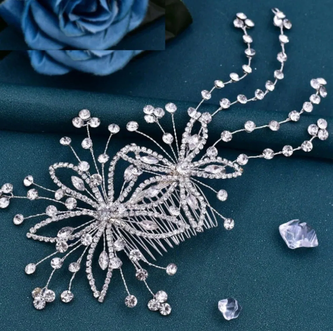 Bridal Hair Brooch Rhinestone Silver or Gold HP-00065