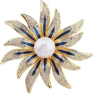 Brooches for Women Gold Pearl Flower- Austrian Rhinestone Brooch Jewelry - Ladies Wedding Bouquet Brooches Pin for Birthday, Christmas, Anniversary