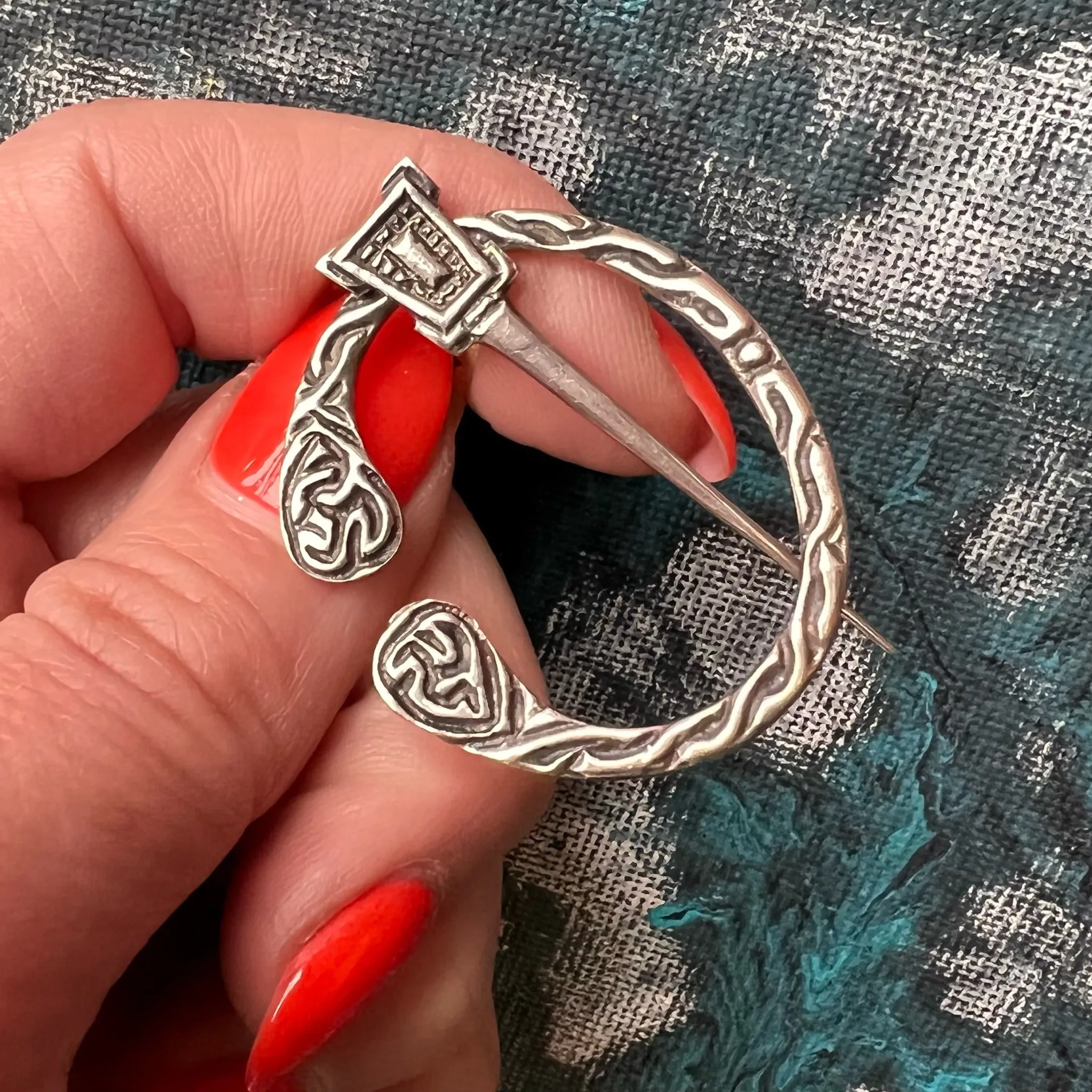 Celtic Knot Work Silver Penannular Cloak Pin