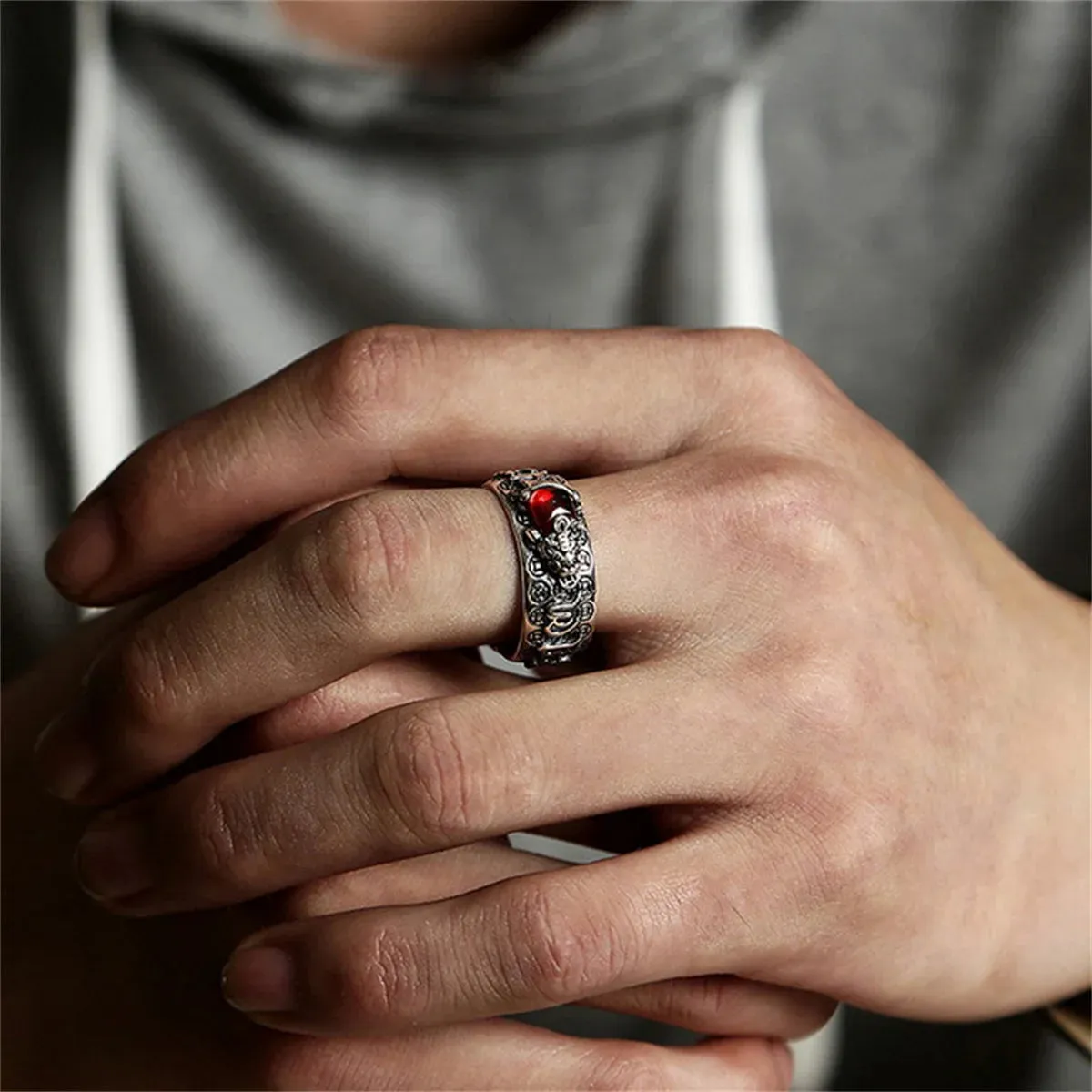 Chinese Feng Shui Pixiu Charms Rings For Women Men Unisex Amulet Wealth Lucky Pixiu Animal Open Ring Buddhist Party Jewelry Gift