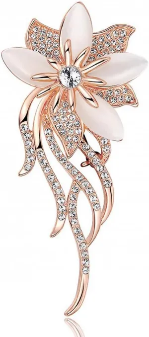 Created Crystal Cats Eye Brooches and Pins for Women | Classy Bridal Bouquet Brooch Pin | Elegant Accessory for Weddings and Special Occasions | Safety Pins Vintage Jewelry, Shawl Pins for Women