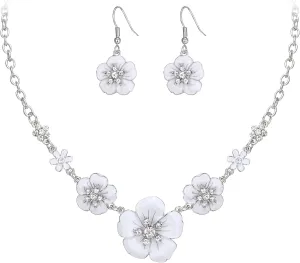 Crysdue Flower Collar Necklace Earrings Set, Floral Statement Summer Beach Chokers Necklaces Jewelry for Women