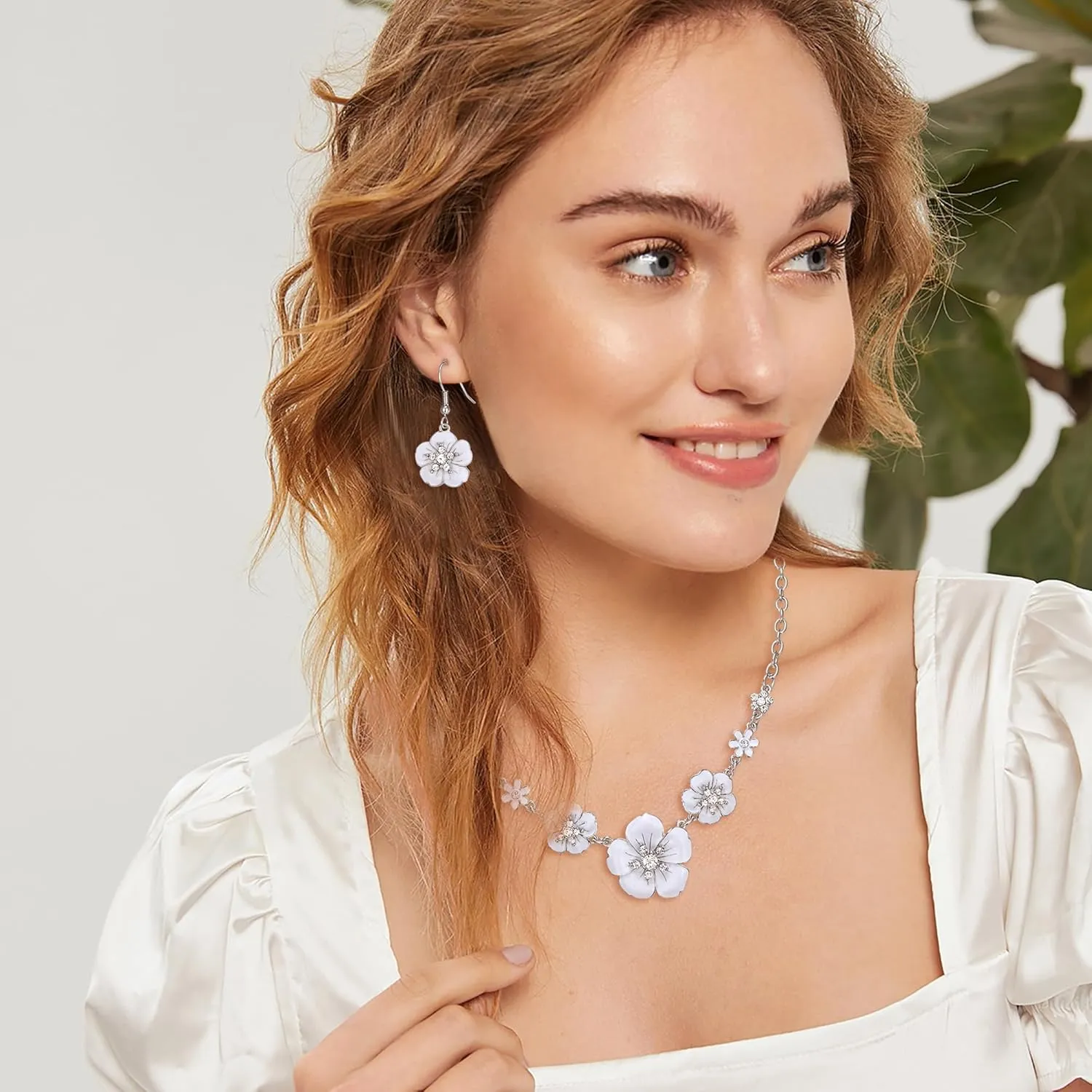 Crysdue Flower Collar Necklace Earrings Set, Floral Statement Summer Beach Chokers Necklaces Jewelry for Women