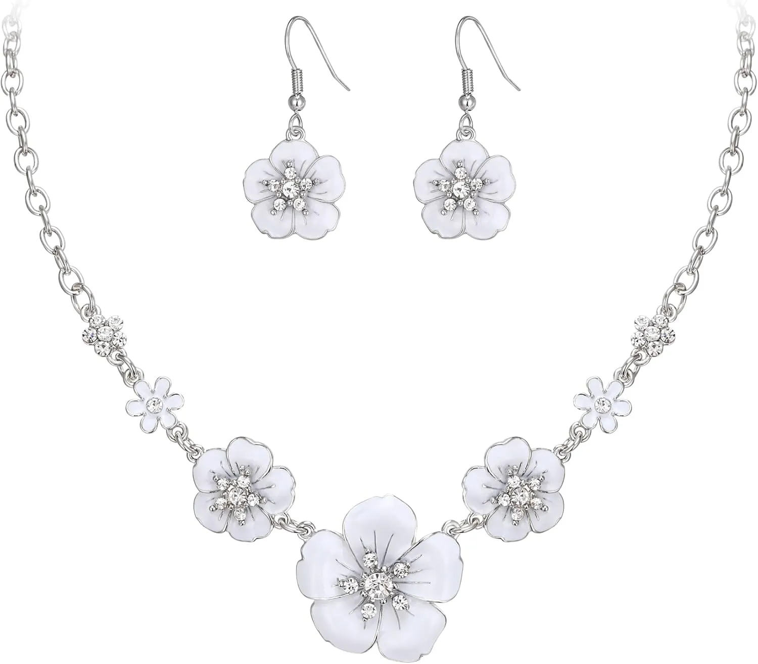 Crysdue Flower Collar Necklace Earrings Set, Floral Statement Summer Beach Chokers Necklaces Jewelry for Women