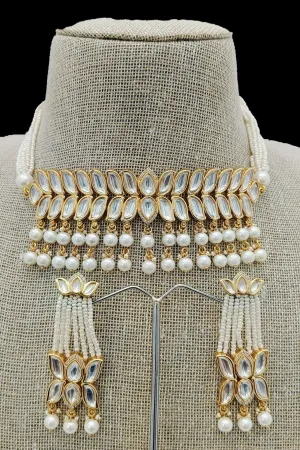 Designer Gold Plated Royal Kundan Choker Style Necklace with Earrings (D940)