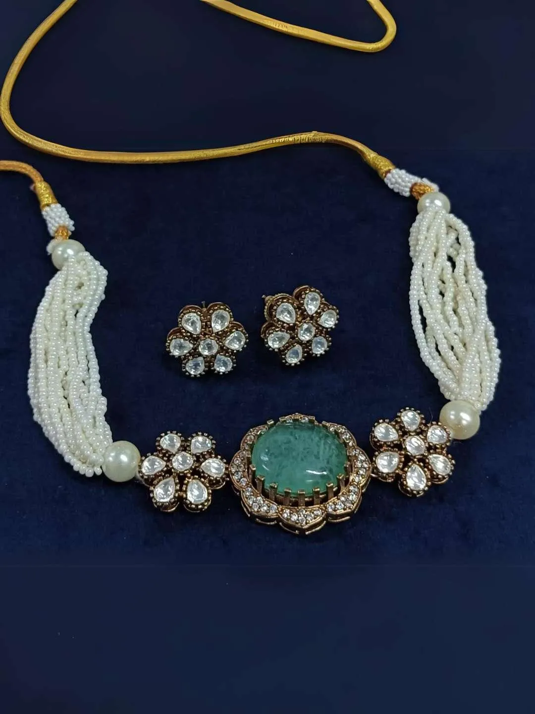 Doublet Stone Embedded Pearl Choker