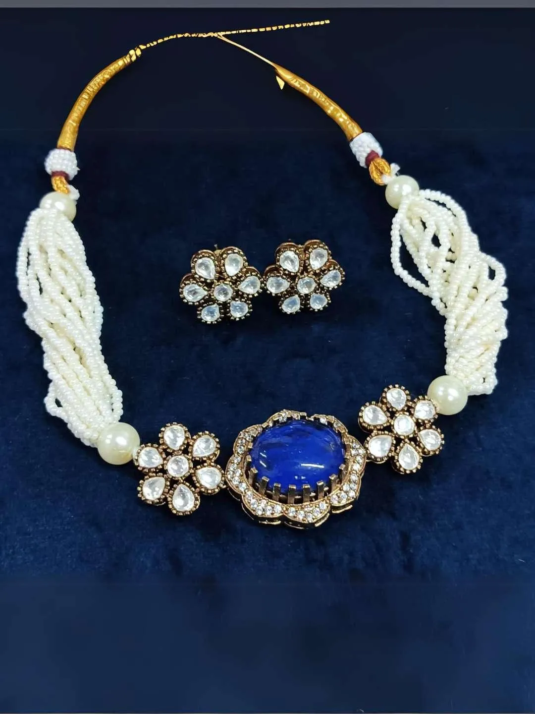Doublet Stone Embedded Pearl Choker
