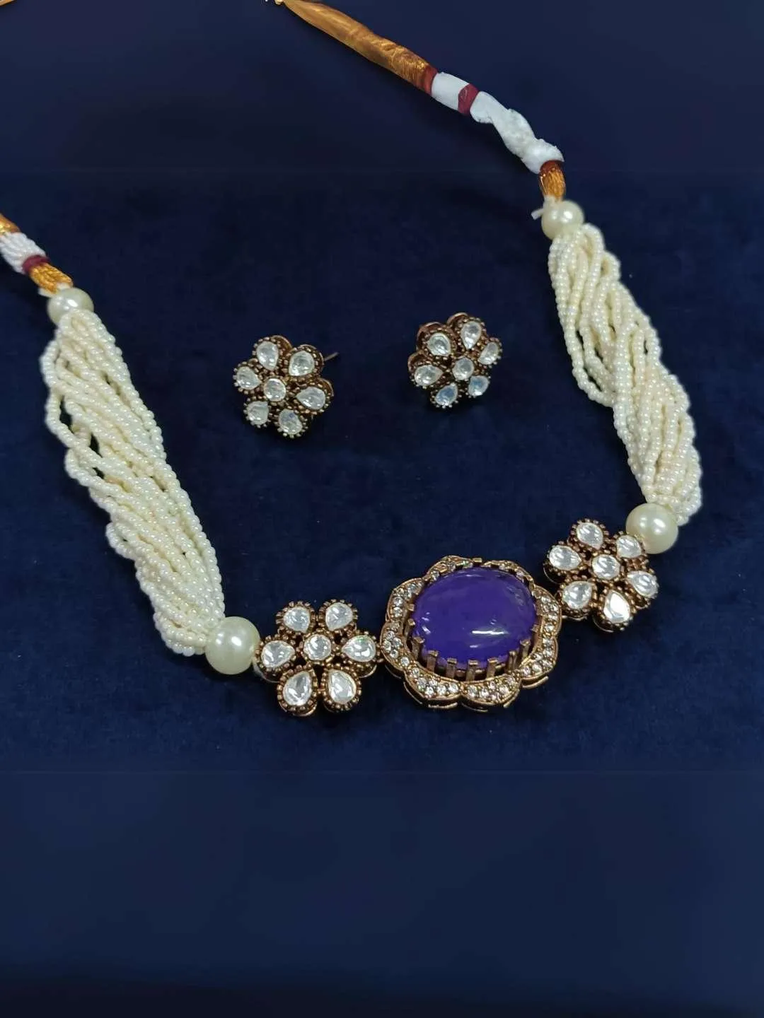 Doublet Stone Embedded Pearl Choker
