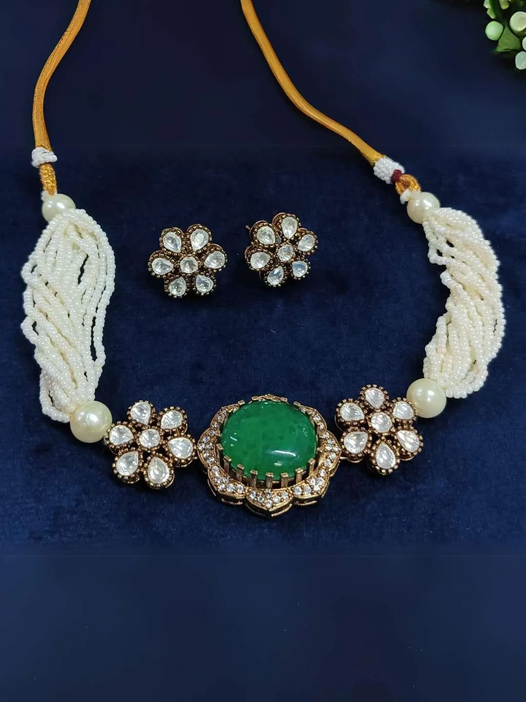 Doublet Stone Embedded Pearl Choker