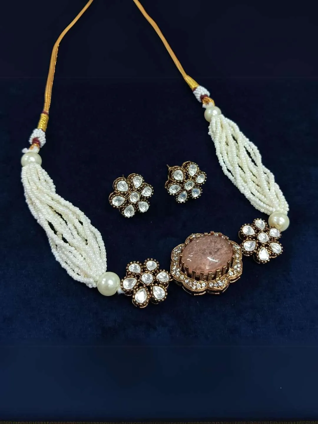 Doublet Stone Embedded Pearl Choker