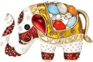 Elephant Brooch Pins for Women, Lucky Elephant Brooch Pin, Cute Elephant Animal Brooch Lapel Pin, Bohemian Colorful Elephant Brooches Pins for Women Hat Bag Suit Dress Accessories