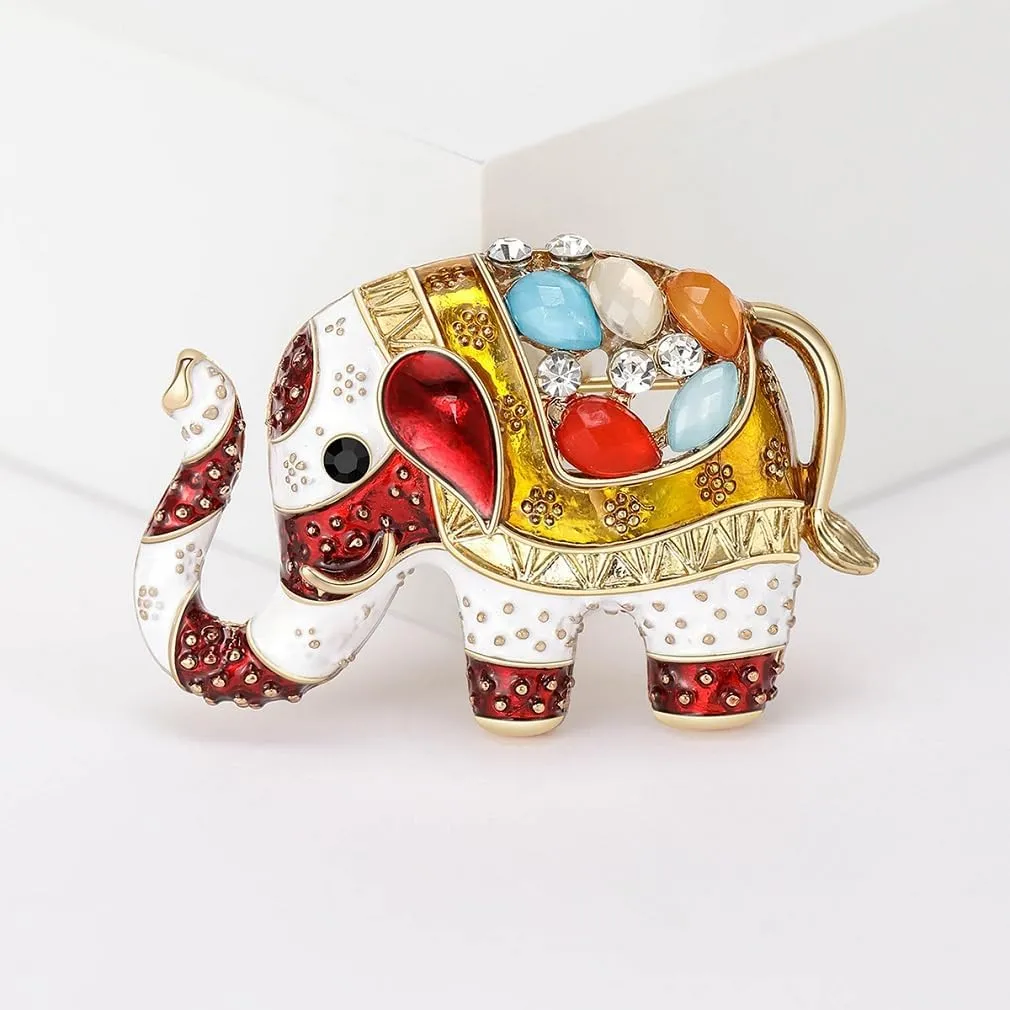 Elephant Brooch Pins for Women, Lucky Elephant Brooch Pin, Cute Elephant Animal Brooch Lapel Pin, Bohemian Colorful Elephant Brooches Pins for Women Hat Bag Suit Dress Accessories
