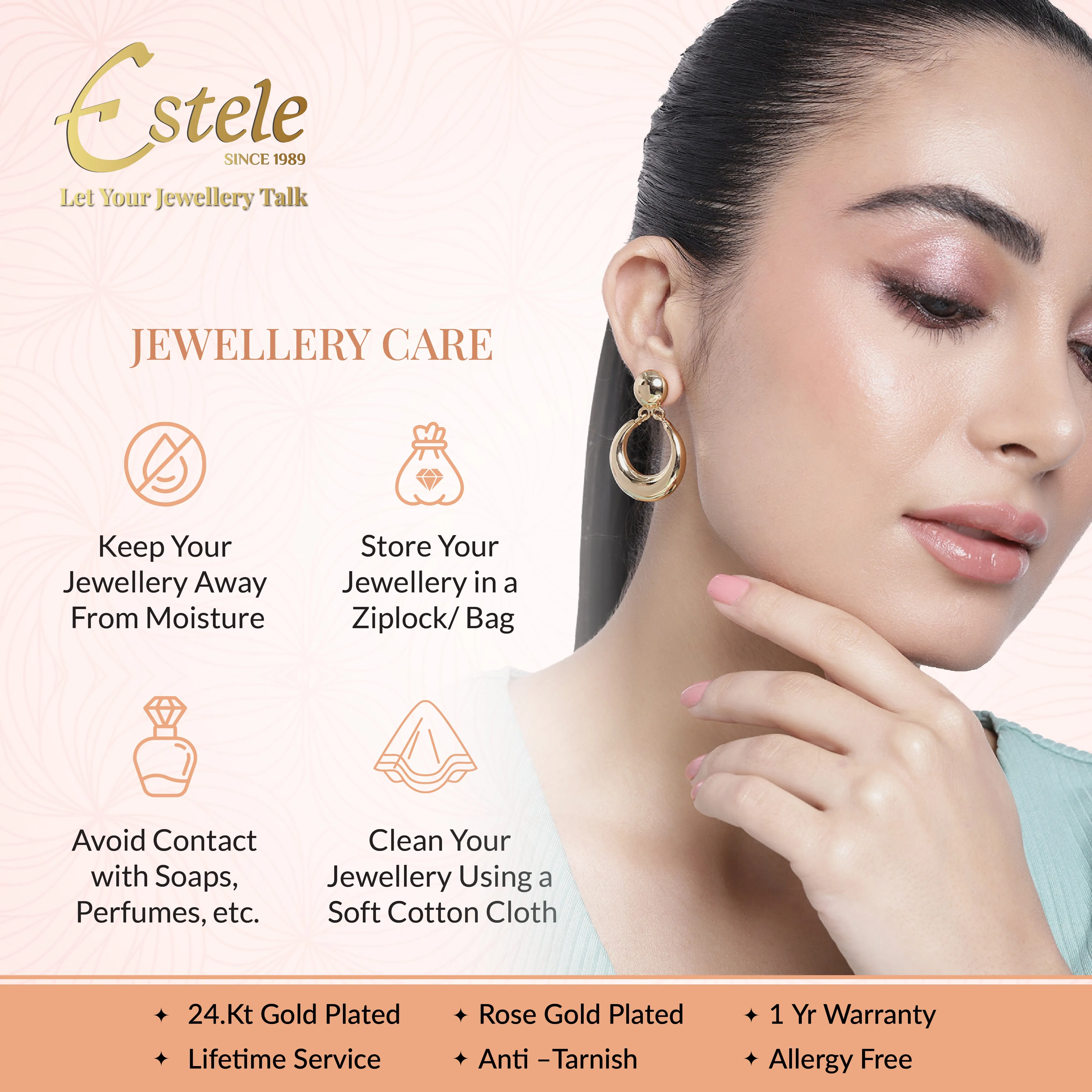 Estele Gold Plated Fashionable & Sleek White Pearl Ornamented Demifine Stud Earrings for Women and Girls