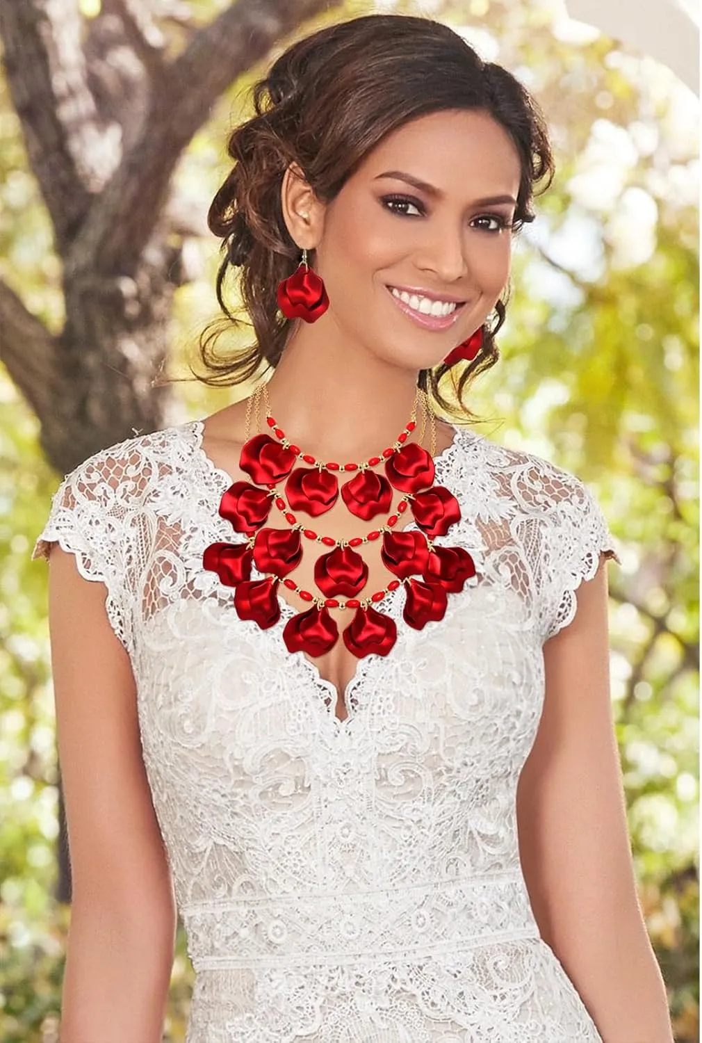 FAERLIIRY Flower Petal Necklace Earrings Set Layered Statement Necklace Beaded Necklace Jewelry Set for Women Summer Necklace Earrings