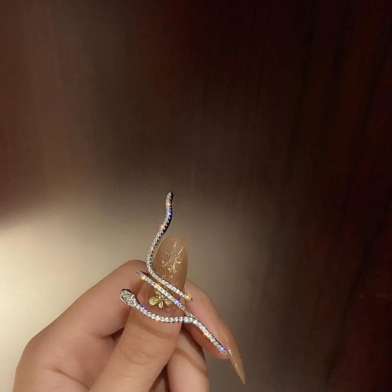 Fashion Cool Snake Shape Rings for Women Bijoux Adjustable Crystal Rings Weddings Party Jewelry Gifts