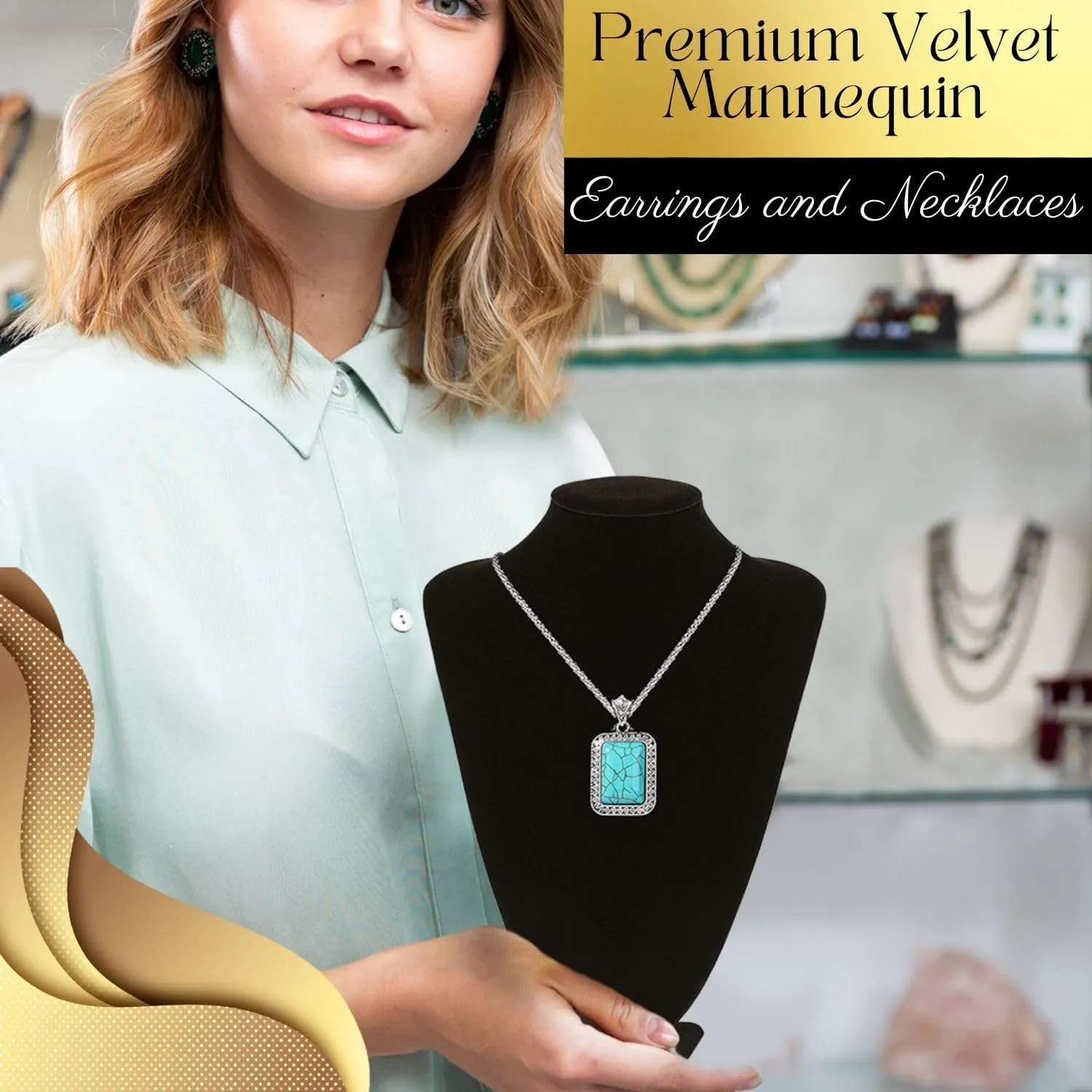 Flexzion Necklace Display Stand - Jewelry Bust Display, 10 Inch Black Velvet 3D Mannequin Holder for Necklaces, Pendants & Lockets - Jewelry Display for Home, Boutique & Trade Show