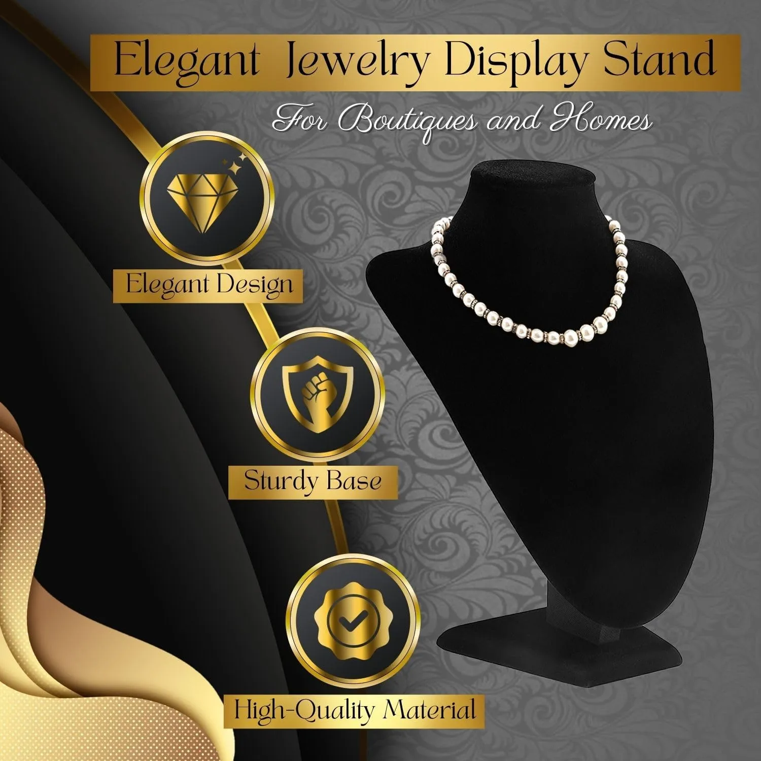 Flexzion Necklace Display Stand - Jewelry Bust Display, 10 Inch Black Velvet 3D Mannequin Holder for Necklaces, Pendants & Lockets - Jewelry Display for Home, Boutique & Trade Show