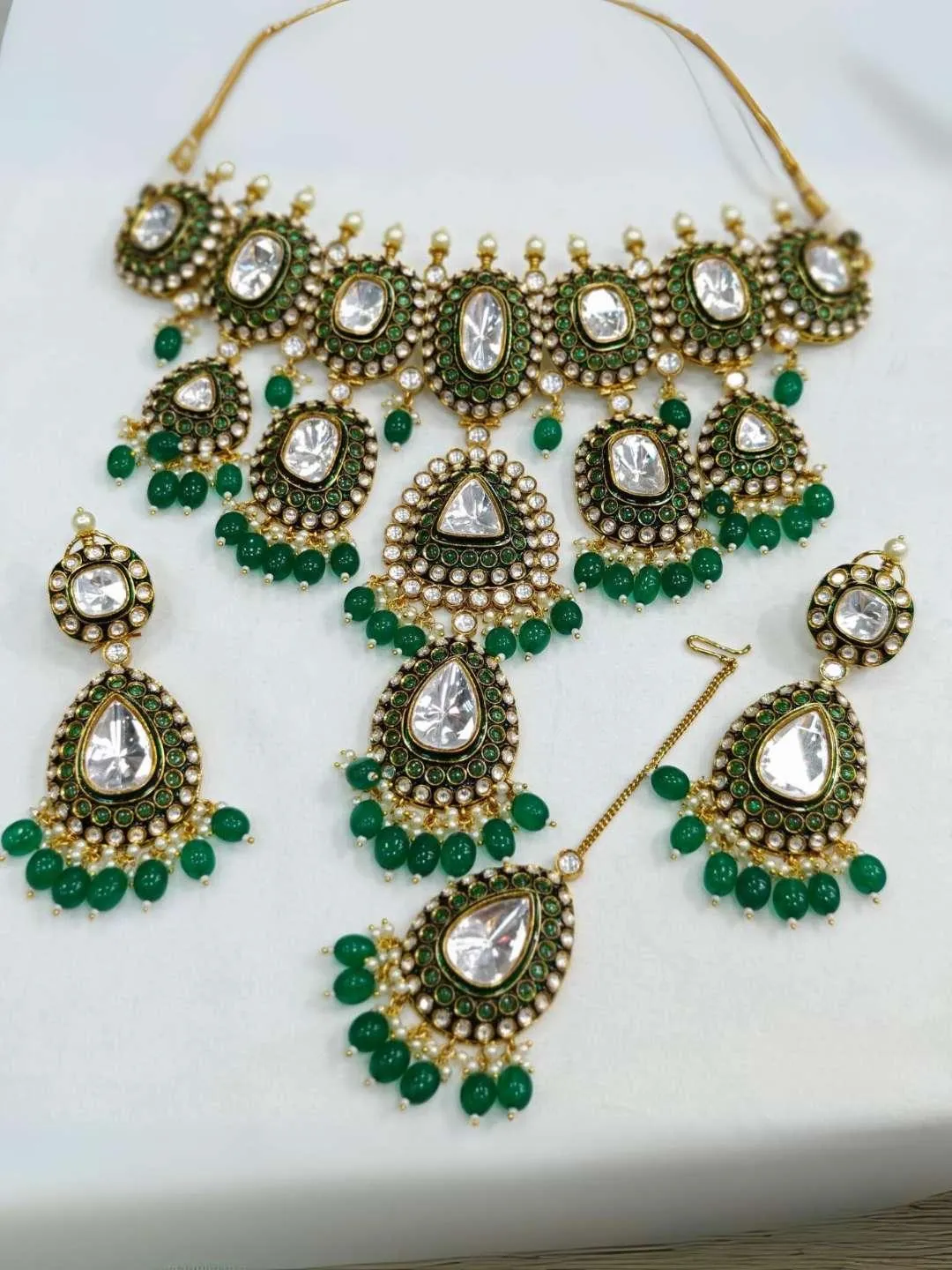 Green Kundan Polki Choker Set