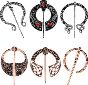 Hicarer 6 Pieces Vintage Viking Brooch Cloak Pin Scarf Shawl Buckle Clasp Pin Brooch Penannular for Costume Accessory, Antique Silver, Rose Gold