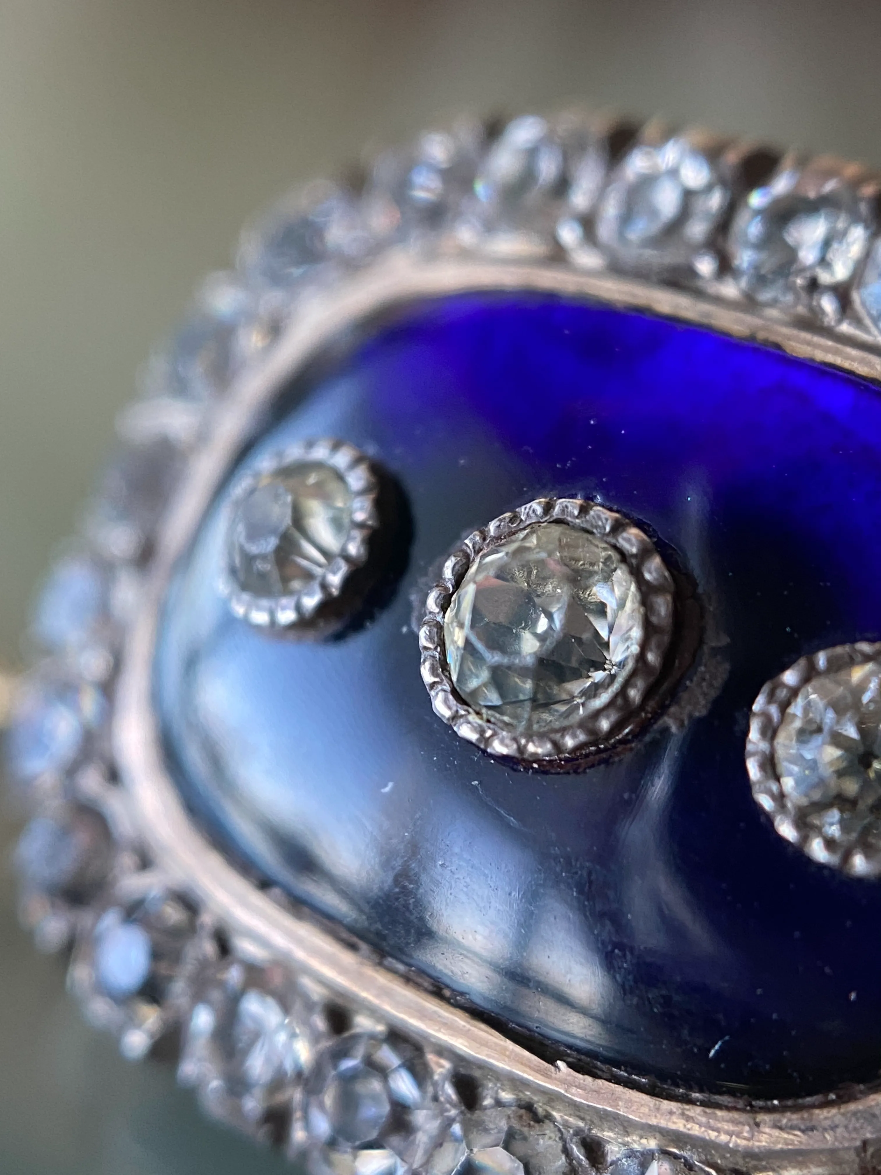 Late Georgian Early Victorian Bristol Blue Glass Brooch w/ Paste Stones
